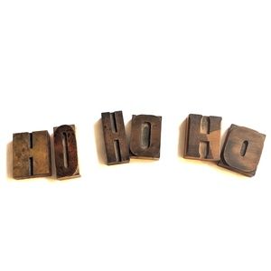 Vintage letterpress block letters “HO HO HO” Holiday decor